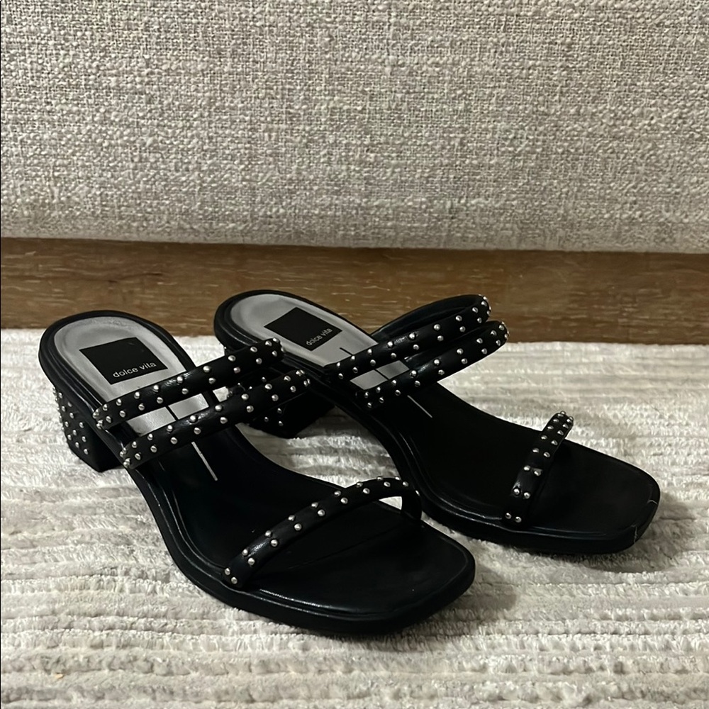 Dolce Vita Black Studded Strappy Mid-Heel Sandals